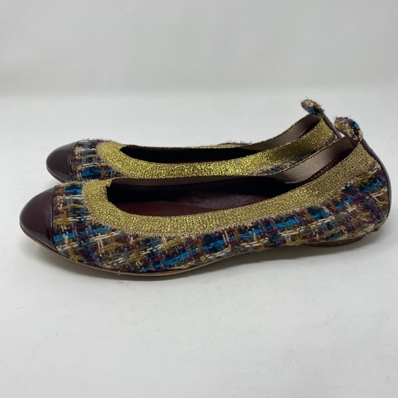 CHANEL Women's Purple and multicolor tweed stretch cap-toe flats Sz 39.5 Preppy - Picture 3 of 12
